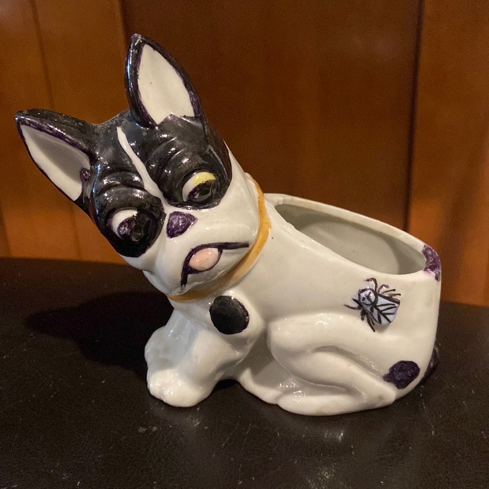 Vintage French bulldog planter vase